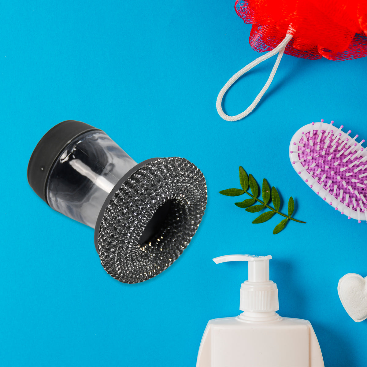 Soap Dispensing Palm Brush with Built-In Liquid Dispenser for Dishwashing and Kitchen Cleaning