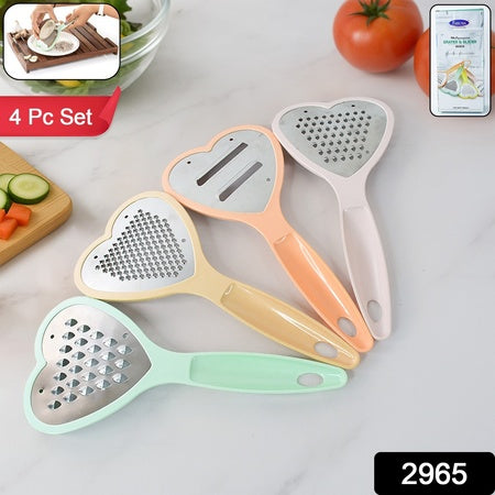 Heart Shape Stainless Steel Grater and Slicer Set with Plastic Outline for Fruits, Vegetables and Cheese