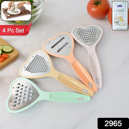Heart Shape Stainless Steel Grater and Slicer Set with Plastic Outline for Fruits, Vegetables and Cheese