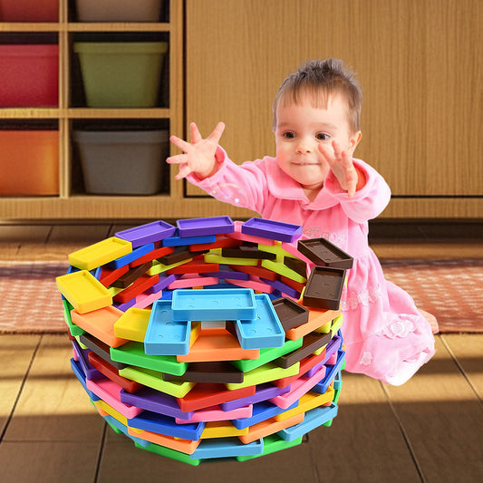 Kids 120 Pcs Wooden Domino Blocks Set Colorful Dominoes Building Stacking Racing and Educational Toy Pack of 1