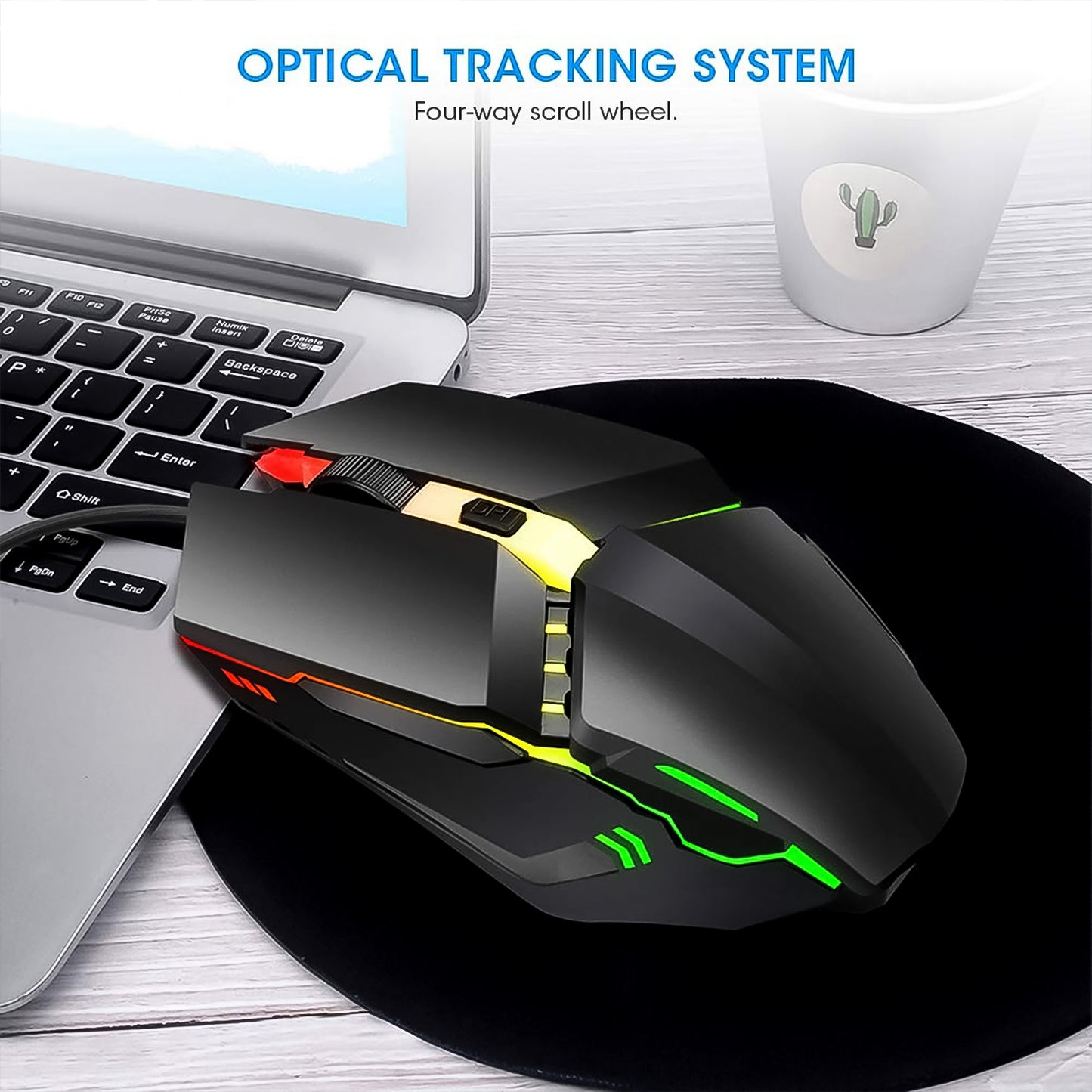 USB Wired Gaming Mouse Ergonomic 4D Optical Mouse with RGB Lighting 4 Buttons and Adjustable DPI 800 1200 1600 for PC Laptop and Desktop (1 Pc)