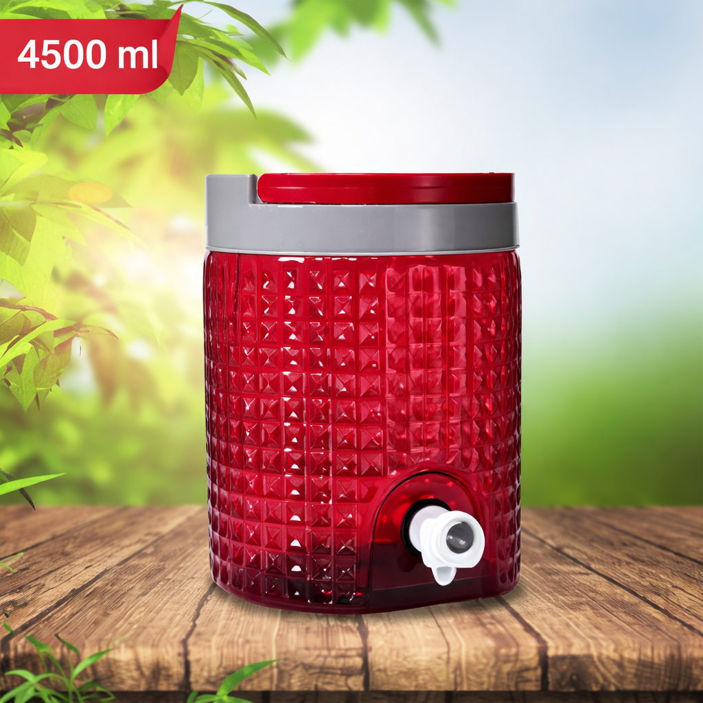 Diamond Cut Design Plastic Water Jug 4500ML Portable Water Dispenser Jug with Handle Push Nozzle Leakproof Wide Mouth Beverage Storage Container