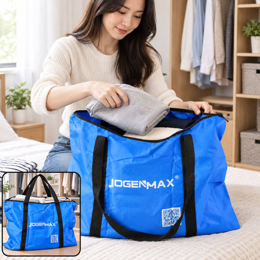 Multipurpose Foldable Carry Bag with Zipper, Reusable Woven Storage Bag with Webbing Handles for Clothes, Blankets, Towels, Household and Travel