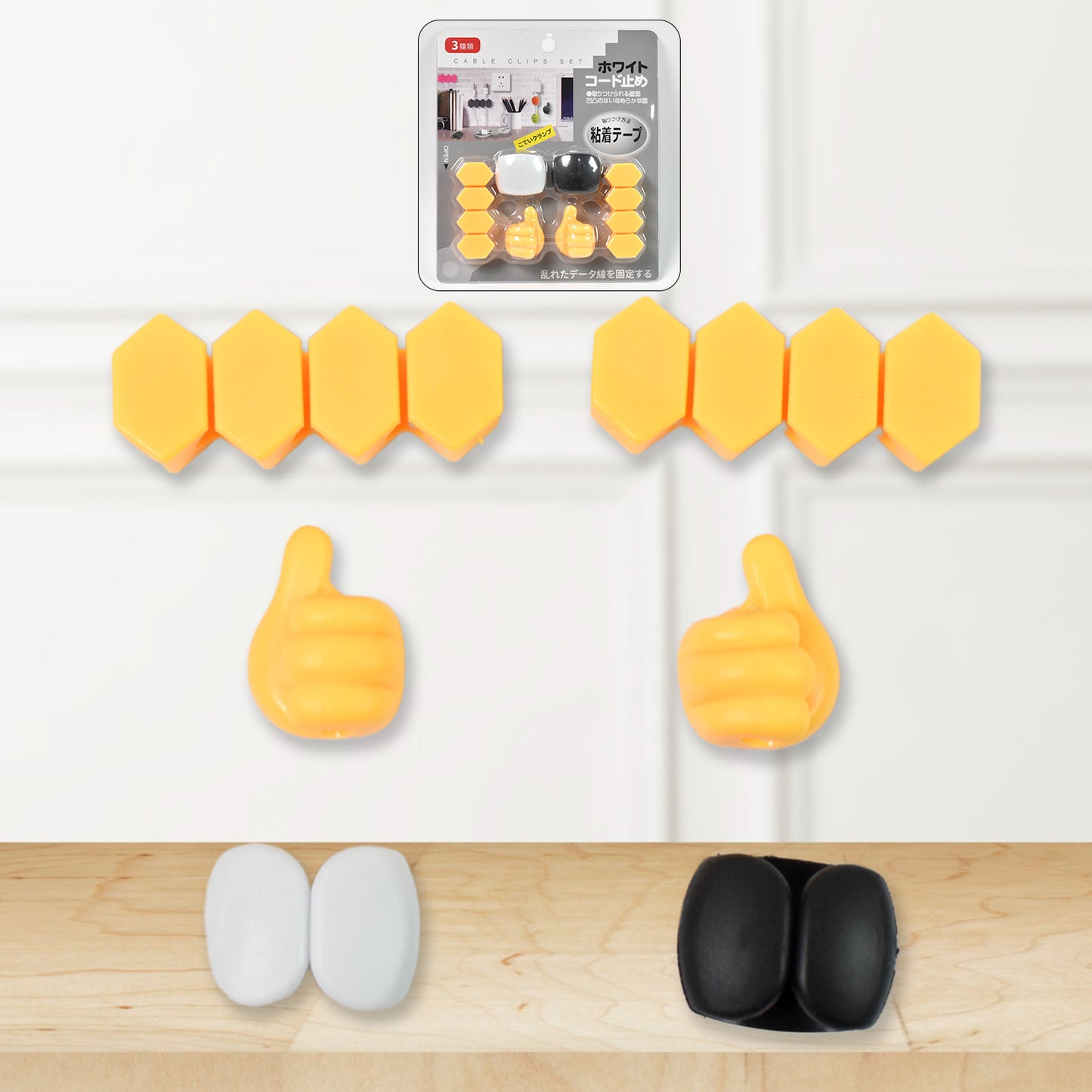Mix Design Silicone Desktop Cable Organizer and Thumb Wall Hooks Self Adhesive Wire Clips for USB Cables Headphones Razor Toothbrush Keys and Home Office Storage (6 Pcs Set)