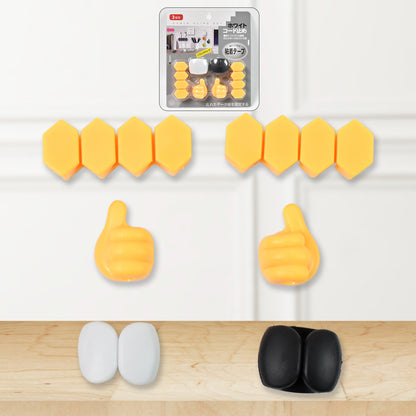 Mix Design Silicone Desktop Cable Organizer and Thumb Wall Hooks Self Adhesive Wire Clips for USB Cables Headphones Razor Toothbrush Keys and Home Office Storage (6 Pcs Set)