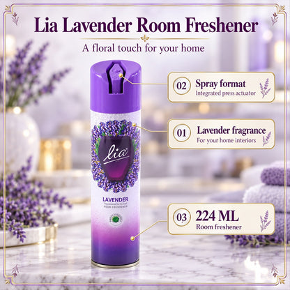 Lavender Room Freshener Spray 224ml | Floral Fragrance Aerosol Air Freshener for Home, Bedroom, Bathroom and Office