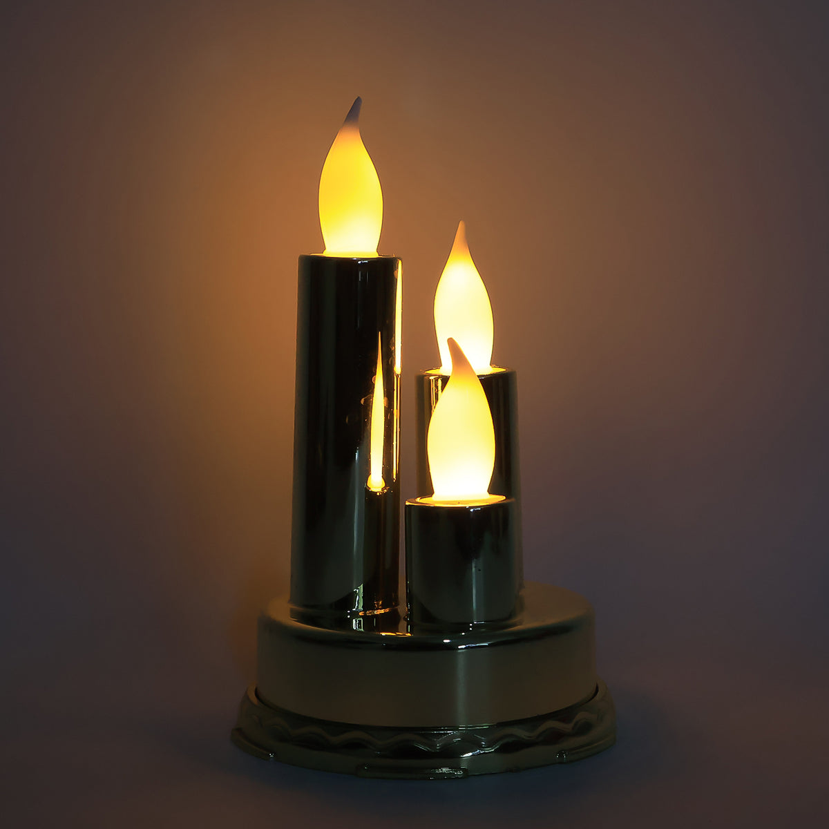 Golden LED Flameless Candle Lamp with Triple Candle Design, Battery Operated Flickering Electronic Candle Light for Home Decor, Diwali, Pooja Room, Christmas, Weddings, Parties and Festive Gifting (1 Pc)
