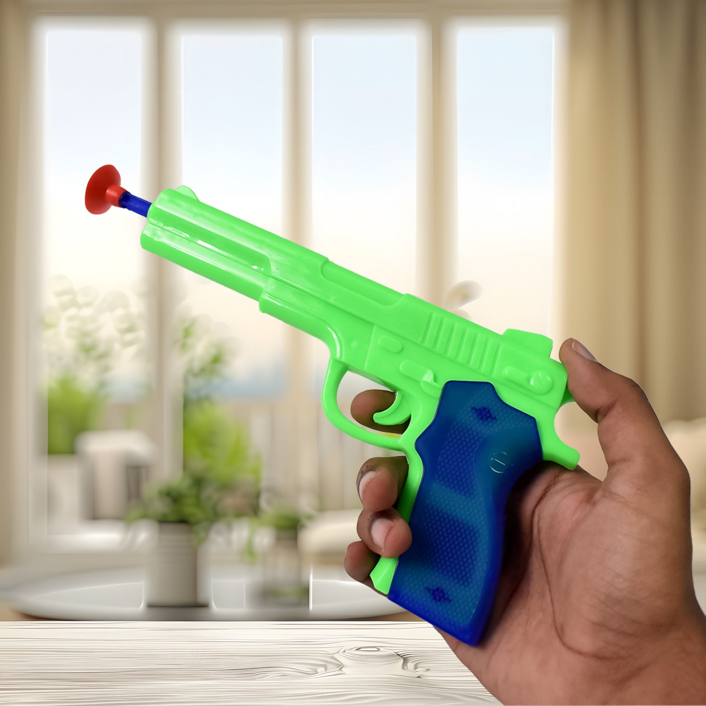 Medium Plastic Manual Toy Pistol Gun with 5 Soft Suction Dart Bullets for Kids – Safe Target Shooting Toy Set (1 Set)