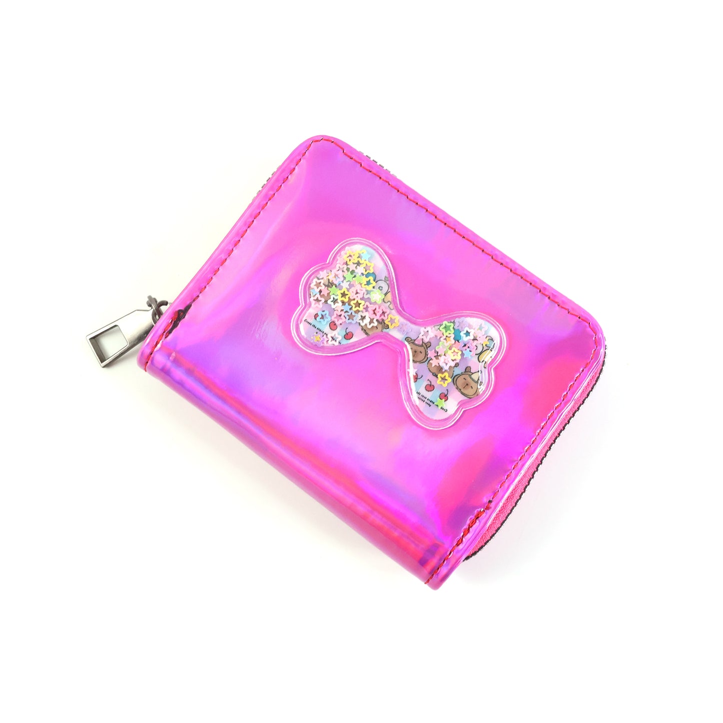Vibrant Kids Wallet with Cute Bow-Shaped Floating Glitter Design – Trendy Zip Closure Wallet for Girls, School & Birthday Gift Accessory (1 Pc)