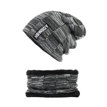 Ultra Soft Unisex Woollen Beanie Cap and Muffler Scarf Set Winter Thermal Knit Cap with Warm Fleece Lining