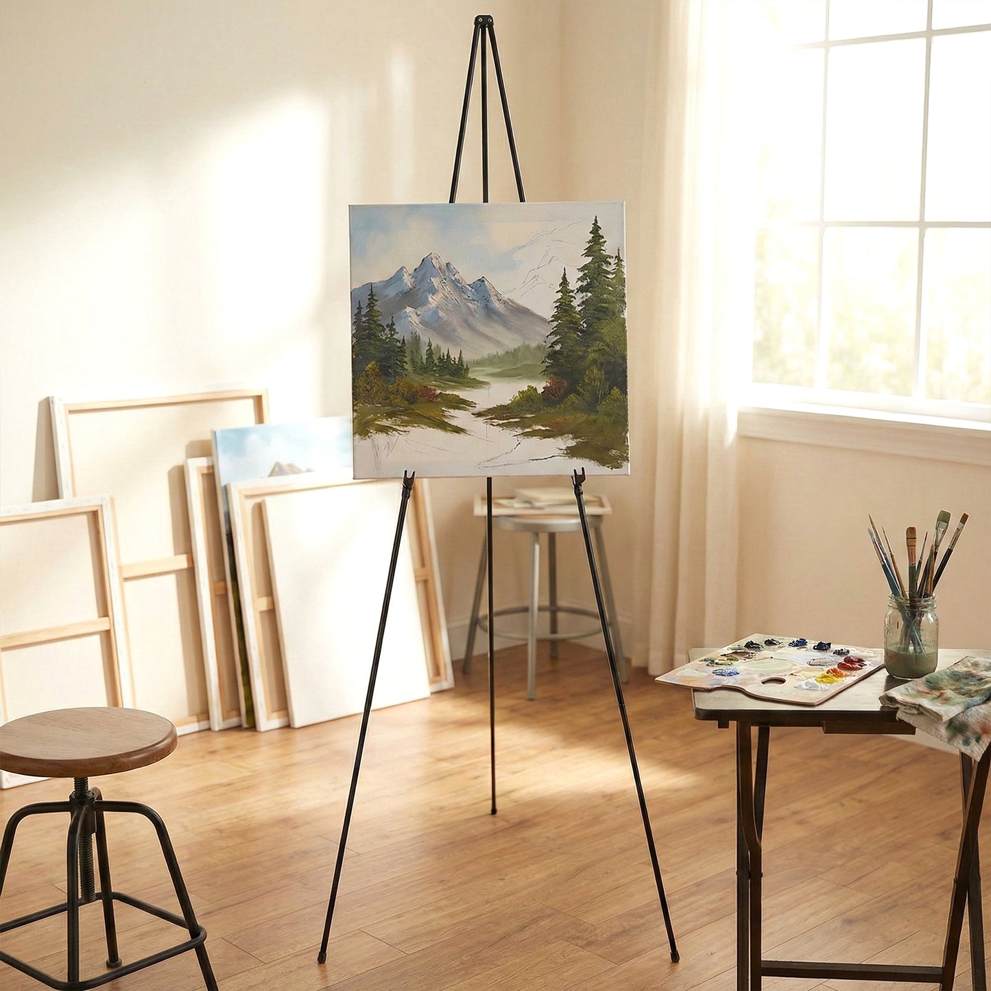 66 Inch Adjustable Metal Tripod Easel Stand with Carry Bag Heavy Duty Foldable Display Stand for Canvas Painting Wedding Signs Posters Photo Frames and Presentation Boards