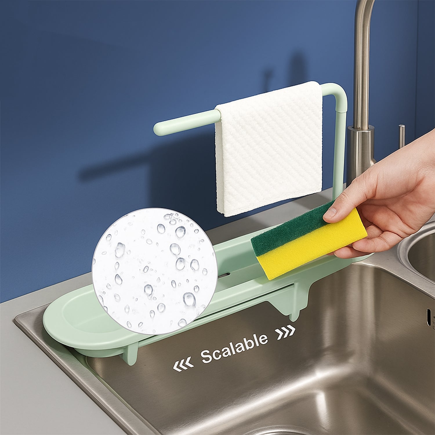 Plastic Telescopic Sink Storage Rack – Adjustable Kitchen Organizer for Sponges, Towels and Cleaning Supplies