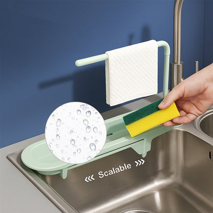 Plastic Telescopic Sink Storage Rack – Adjustable Kitchen Organizer for Sponges, Towels and Cleaning Supplies