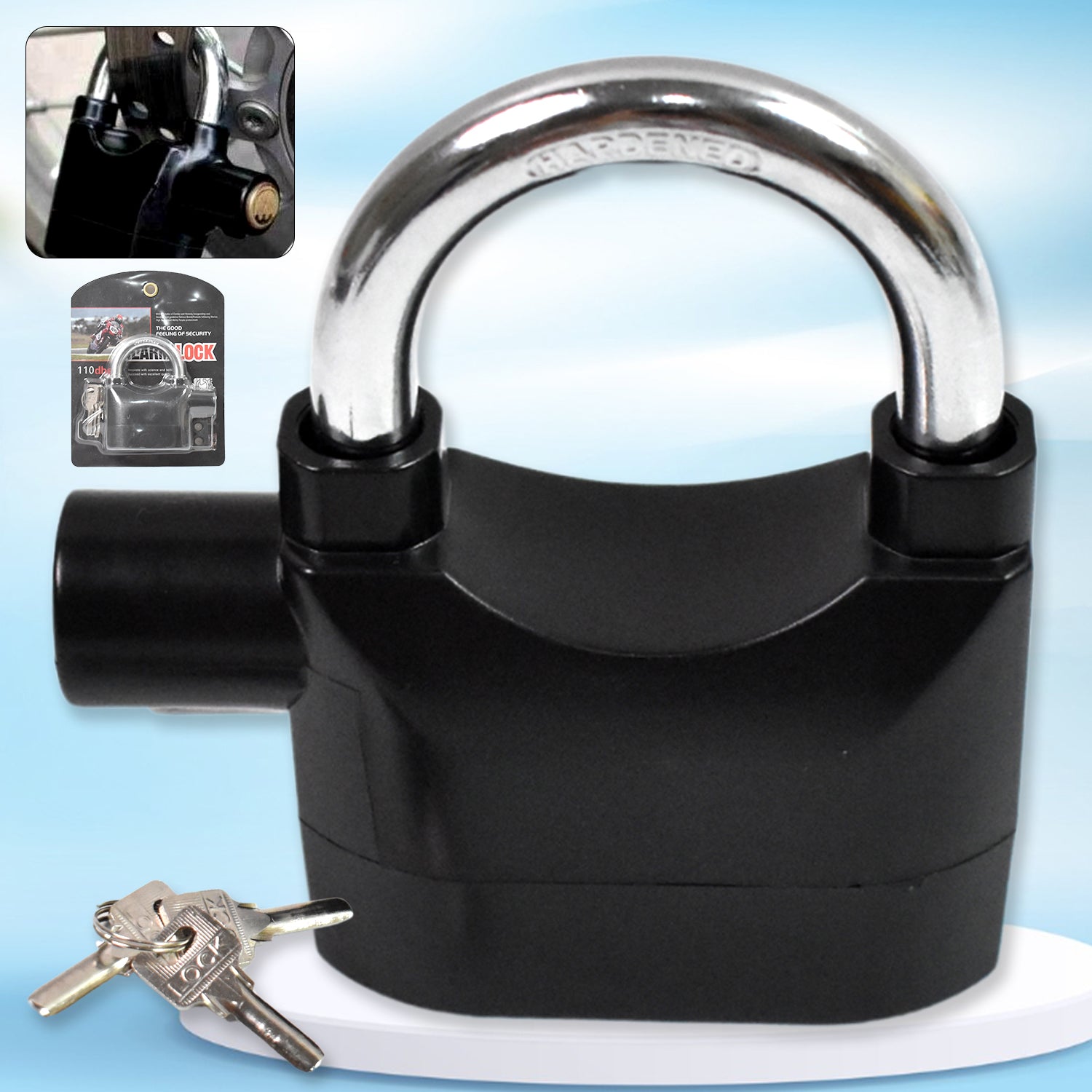 Anti Theft Siren Alarm Padlock Waterproof Security Lock with Loud Alarm and 3 Keys for Bike, Gate, Garage, Shutter and Toolbox (1 Set)