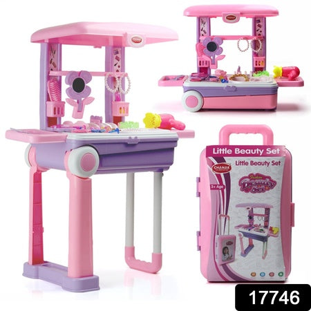 Big Beauty Set Trolley Suitcase on Wheels 3 in 1 Pretend Makeup Vanity Play Set with 25 Accessories for Girls 3+ Years BIS Approved (1 Set)
