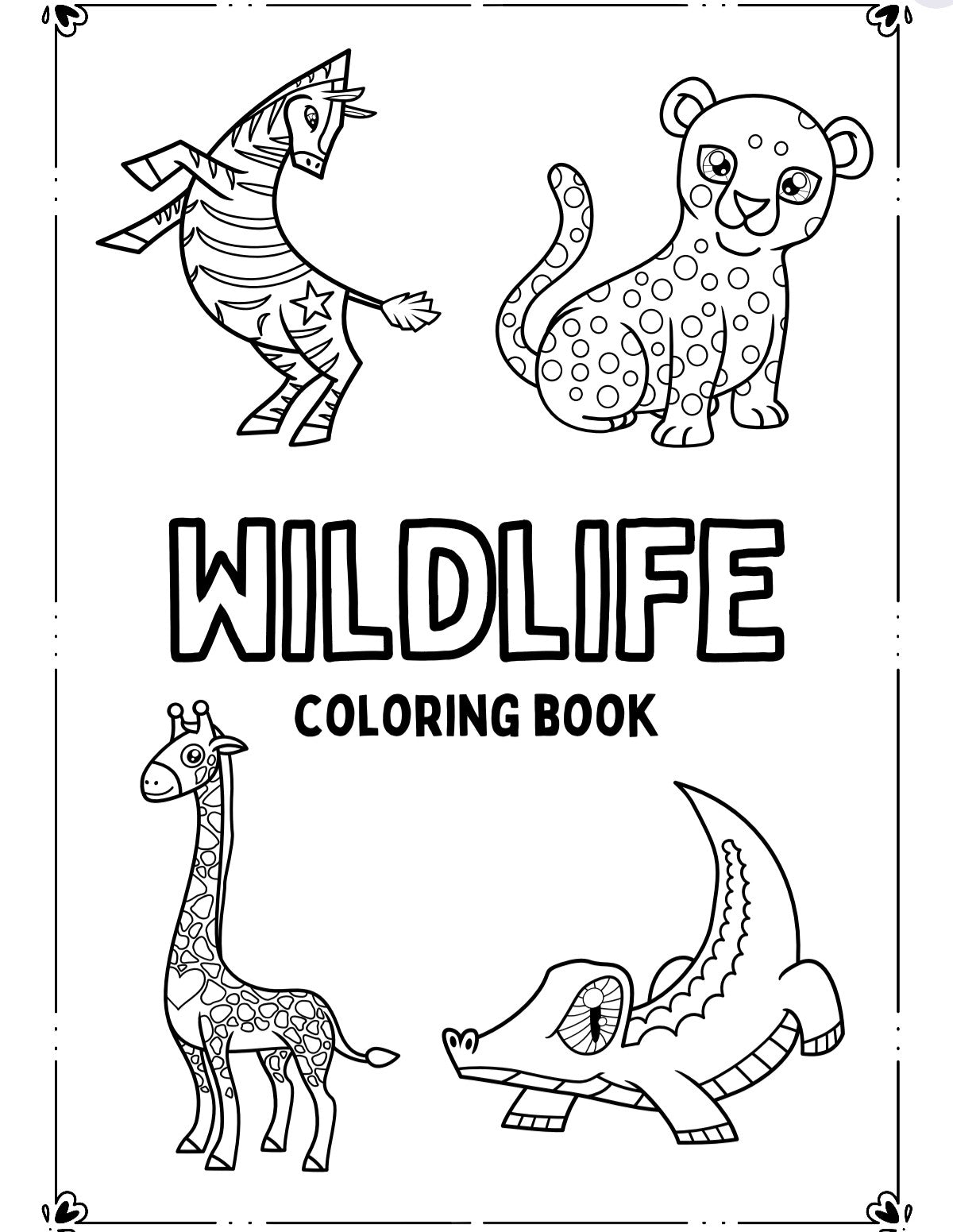 Wildlife Animals Coloring Book for Kids – Printable PDF Digital Download | Wild Animal Learning, Coloring and Creativity Activity eBook | 10 Pages