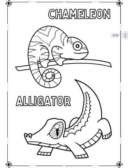 Wildlife Animals Coloring Book for Kids – Printable PDF Digital Download | Wild Animal Learning, Coloring and Creativity Activity eBook | 10 Pages