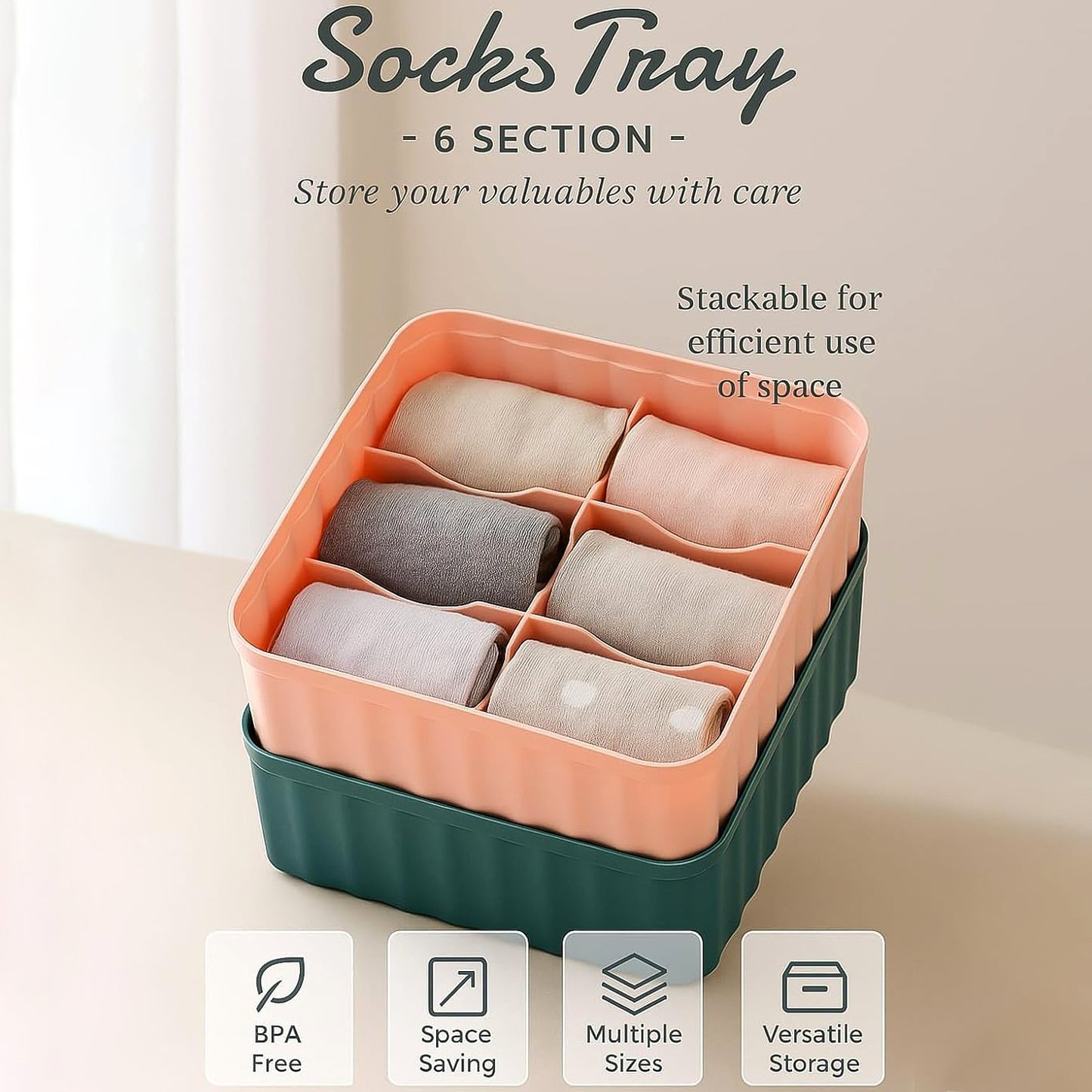 Square Organizer Box With 6 Compartments (Set Of 2)