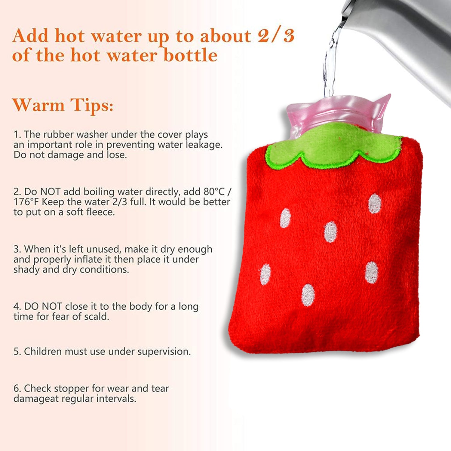 Strawberry Small Hot Water Bag with Soft Cover – Portable Natural Rubber Heat Therapy Bottle for Pain Relief, Menstrual Cramps, Neck, Shoulder, Back and Hand Warmer