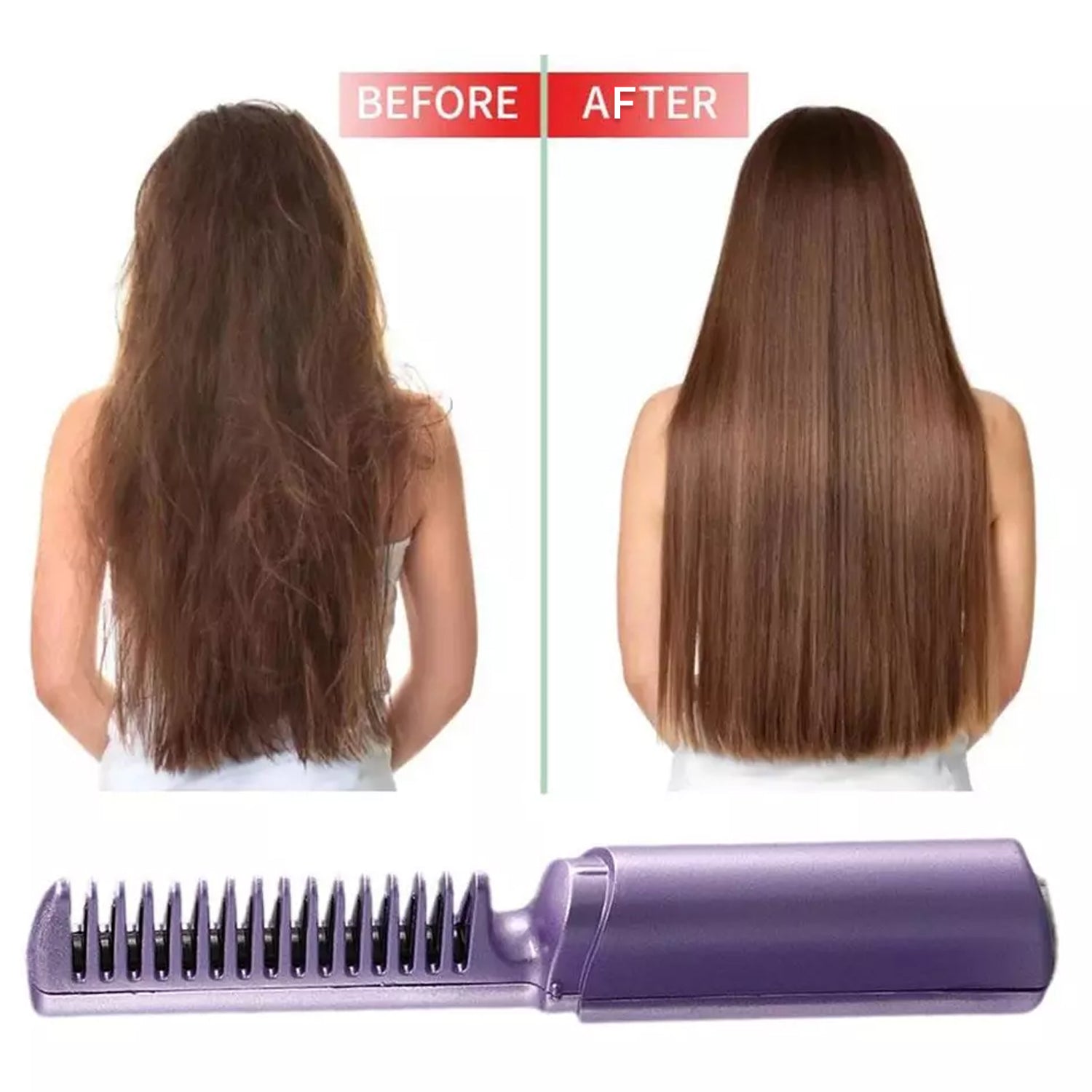 Rechargeable Mini Hair Straightener – Travel Portable USB Charging Cordless Hair Straightener Brush with Three Temperature Adjustments and Flat Iron Comb (1 Pc)