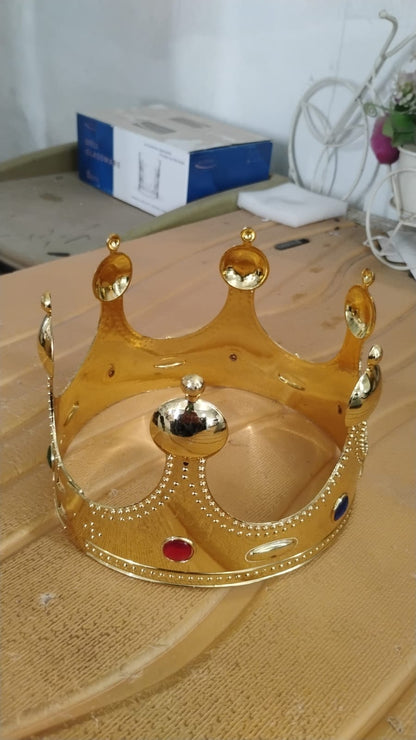 Golden Royal Crown Costume Headpiece with Colored Gems Lightweight King Crown for Fancy Dress Roleplay Parties and Events Pack of 1