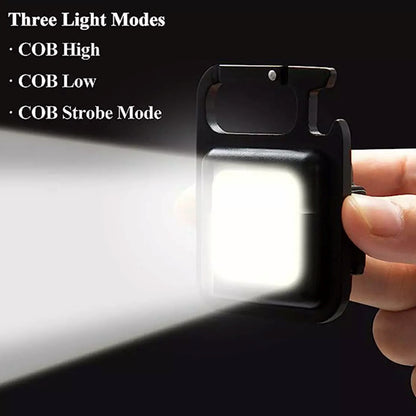 Rechargeable Keychain Mini Flashlight 800 Lumens COB Pocket Light with Magnet Base, Bottle Opener and Folding Stand for Camping and Emergency Use