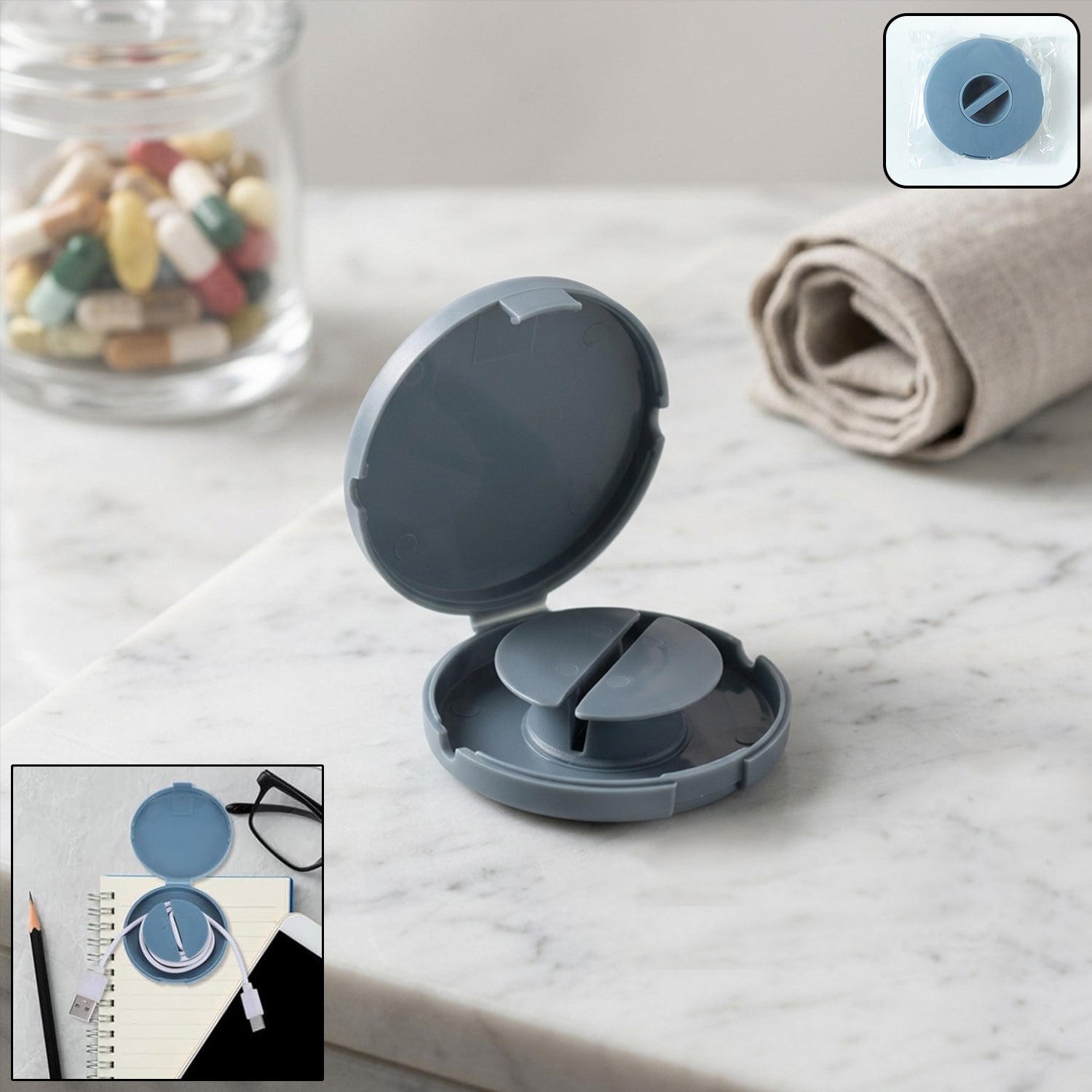 Compact Plastic Cable Organizer Case Portable Wire Holder with Rotating Spool for Earphones USB Charging Cables Travel Storage and Desk Cable Management (1 Pc)