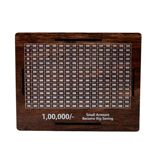 Big Wooden Savings Challenge Money Bank/ Piggy Bank - (1 Pc) Motivational Piggy Bank with Tick-Off Tracker Grid & Transparent Display