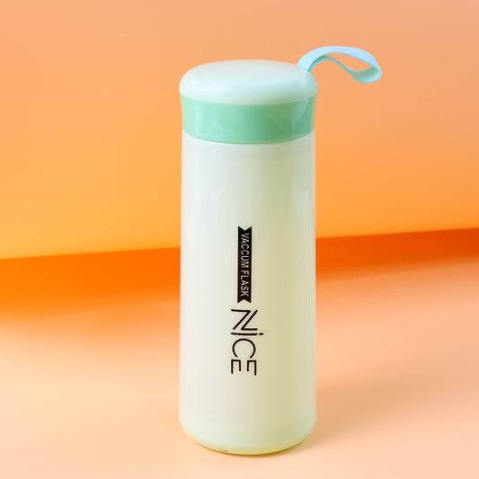 Leak-Proof Plastic Vacuum Flask - Green (400 ML) | Lightweight • Secure Screw Lid • Carry Strap • Compact Design