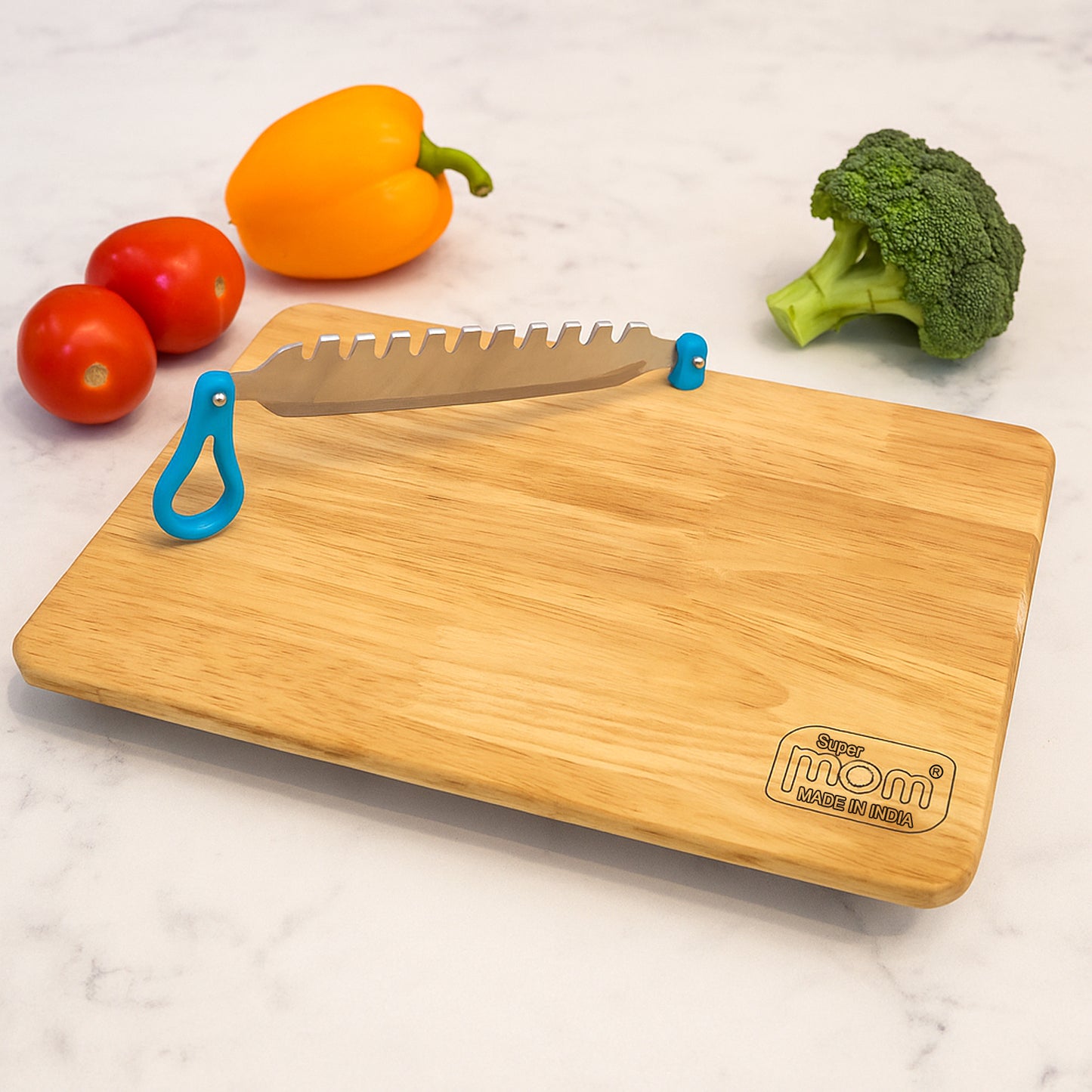Supermom Wooden Craft Cutting and Chopping Board with Stainless Steel Knife | Complete Kitchen Cutting Set
