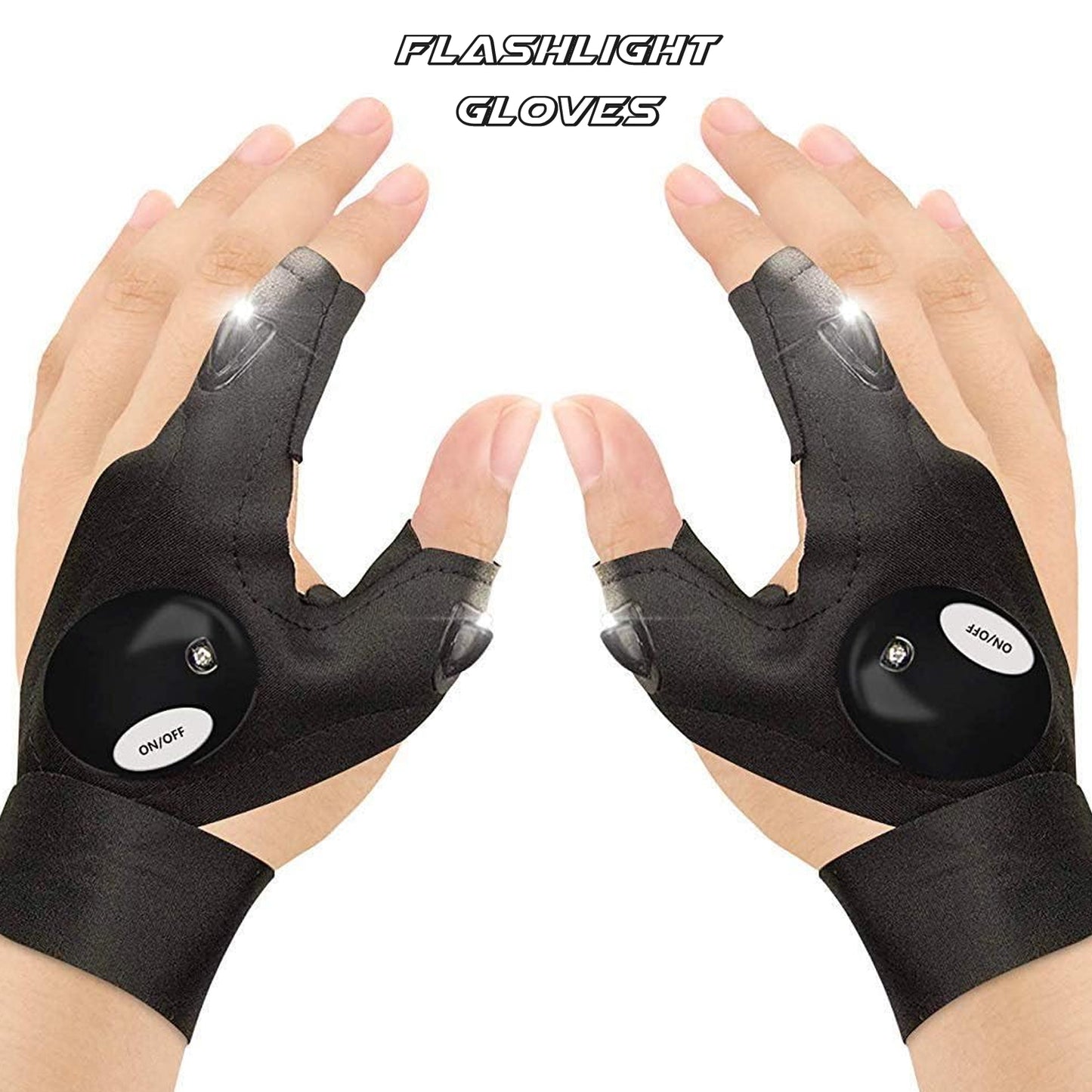 LED Flashlight Gloves for Men and Women – Fingerless Hands-Free Work Gloves with LED Lights for Fishing, Repair, Camping and Outdoor Activities (1 Pair)