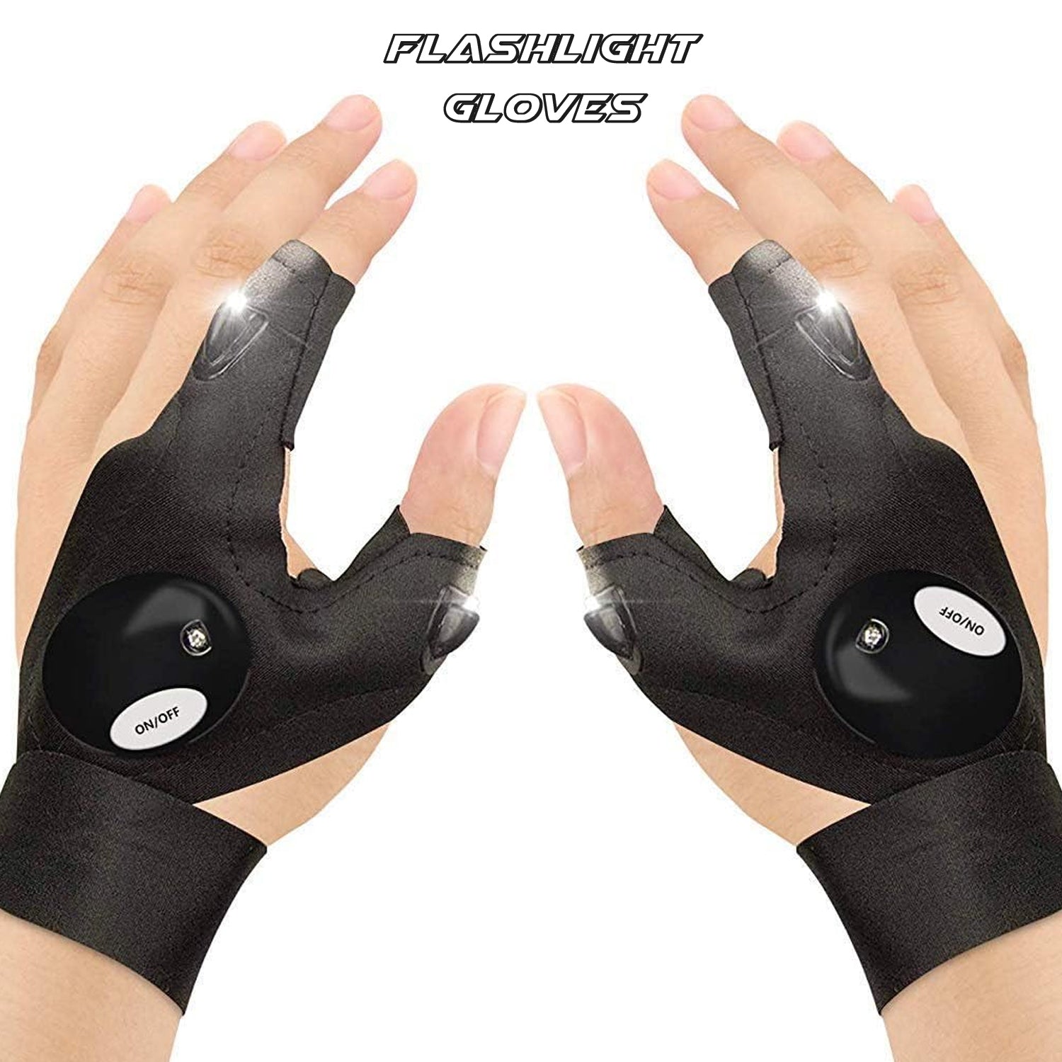 LED Flashlight Gloves for Men and Women – Fingerless Hands-Free Work Gloves with LED Lights for Fishing, Repair, Camping and Outdoor Activities (1 Pair)