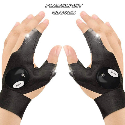 LED Flashlight Gloves for Men and Women – Fingerless Hands-Free Work Gloves with LED Lights for Fishing, Repair, Camping and Outdoor Activities (1 Pair)