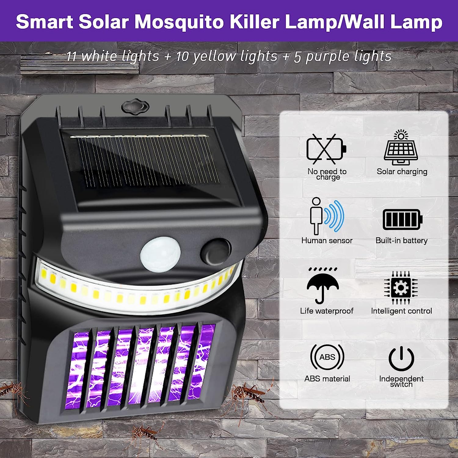 Bug Zapper Outdoor 2 In 1 Solar Mosquito Zapper Lamp (1 Pc) Motion Sensor Wall Light + UV Electric Mosquito Killer | Powerful | Eco-Friendly | Waterproof