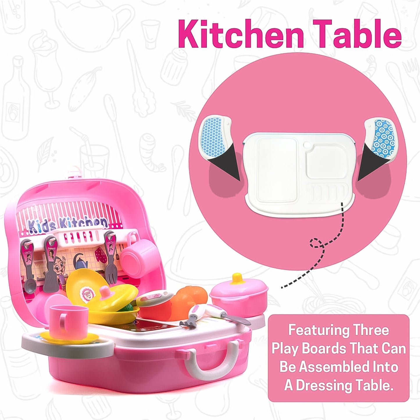 Kids Pretend Play Kitchen Set with Portable Suitcase 23 Pcs Cooking Role Play Toy Set for Kids Pack of 1