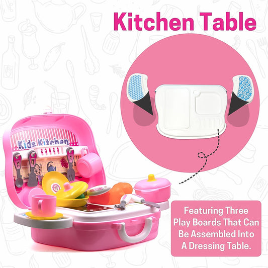 Kids Pretend Play Kitchen Set with Portable Suitcase 23 Pcs Cooking Role Play Toy Set for Kids Pack of 1