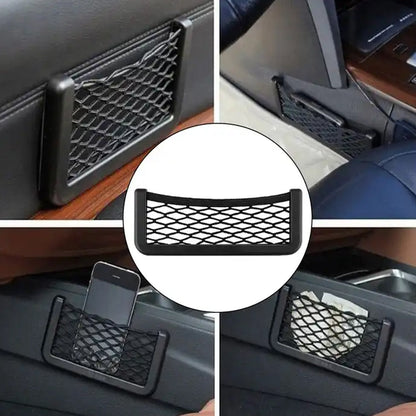Car Seat Side Mesh Storage Pocket Organizer with Strong Adhesive | Elastic Car Net Bag for Mobile Phone, Wallet, Cards and Small Accessories (1 Pc)