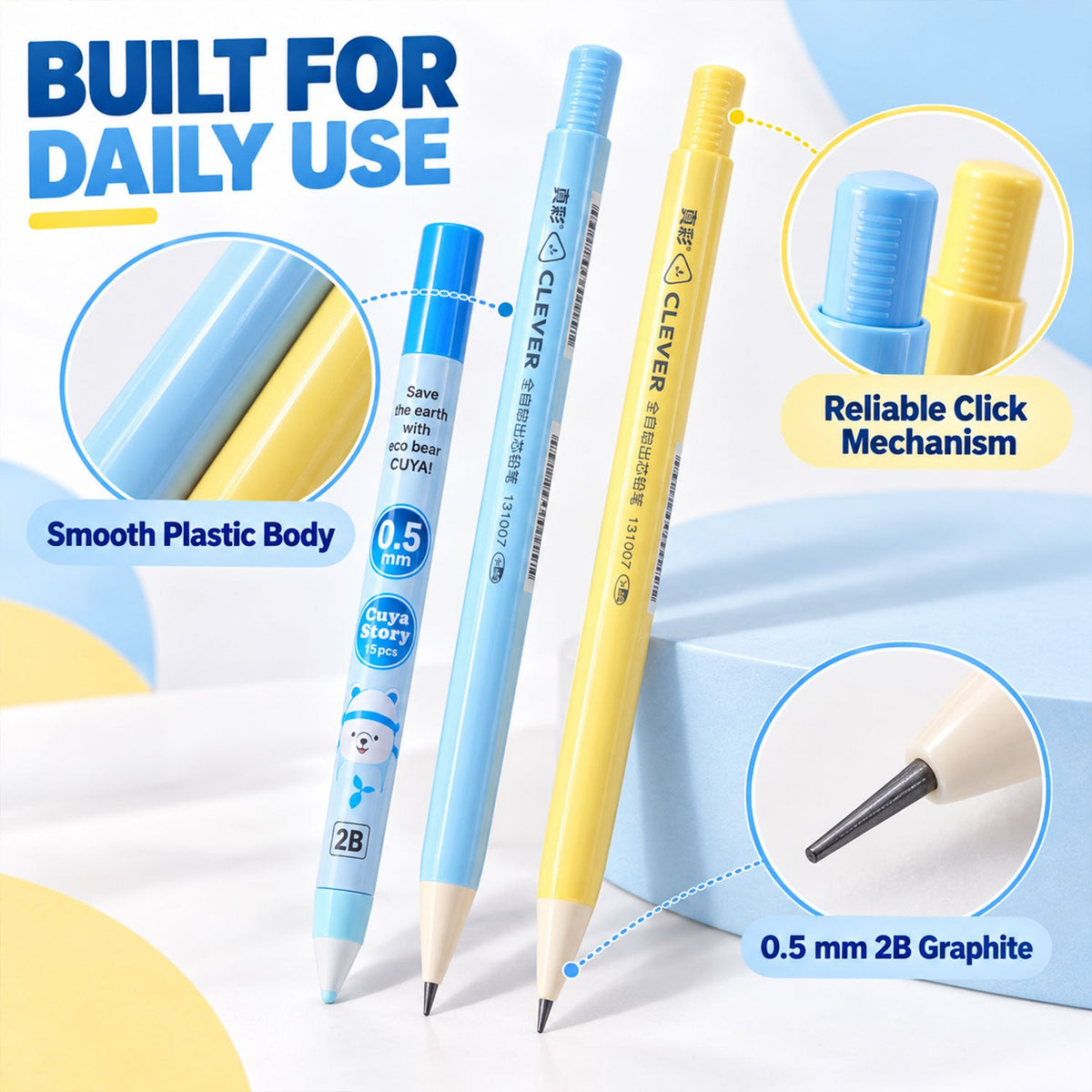 Retractable Mechanical Pencil Set With Eraser For School And Office Writing Use