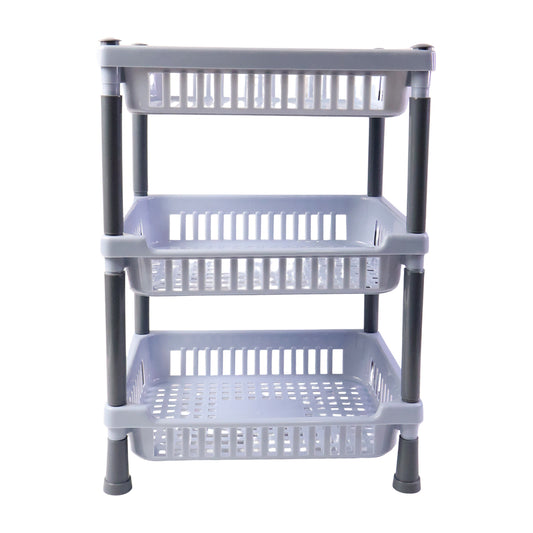 3 Layer Multipurpose Kitchen Storage Basket Rack Ventilated Plastic Organizer Stand for Fruits Vegetables Snacks Pantry Bathroom and Home Storage (1 Pc)
