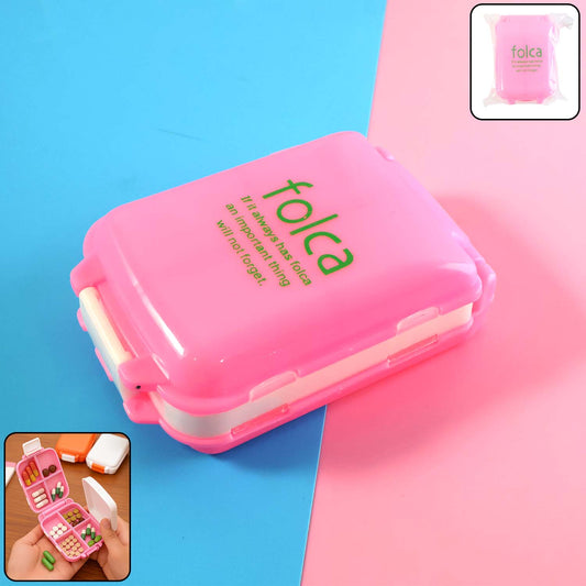 Portable Pink Dual-Sided Pill Organizer Box – 8-Compartment Pocket Medicine Case with Secure Snap Locks – Moisture-Resistant, BPA-Free Plastic Travel Storage for Daily Vitamins, Tablets and Small Essentials