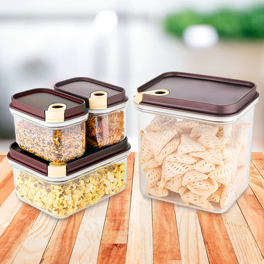 Ritu Push 'N' Lock Airtight Food Storage Container Set of 4, Plastic Pantry Jars with Push-Lock Lids for Snacks, Pulses, Pasta, Cereals and Dry Fruits