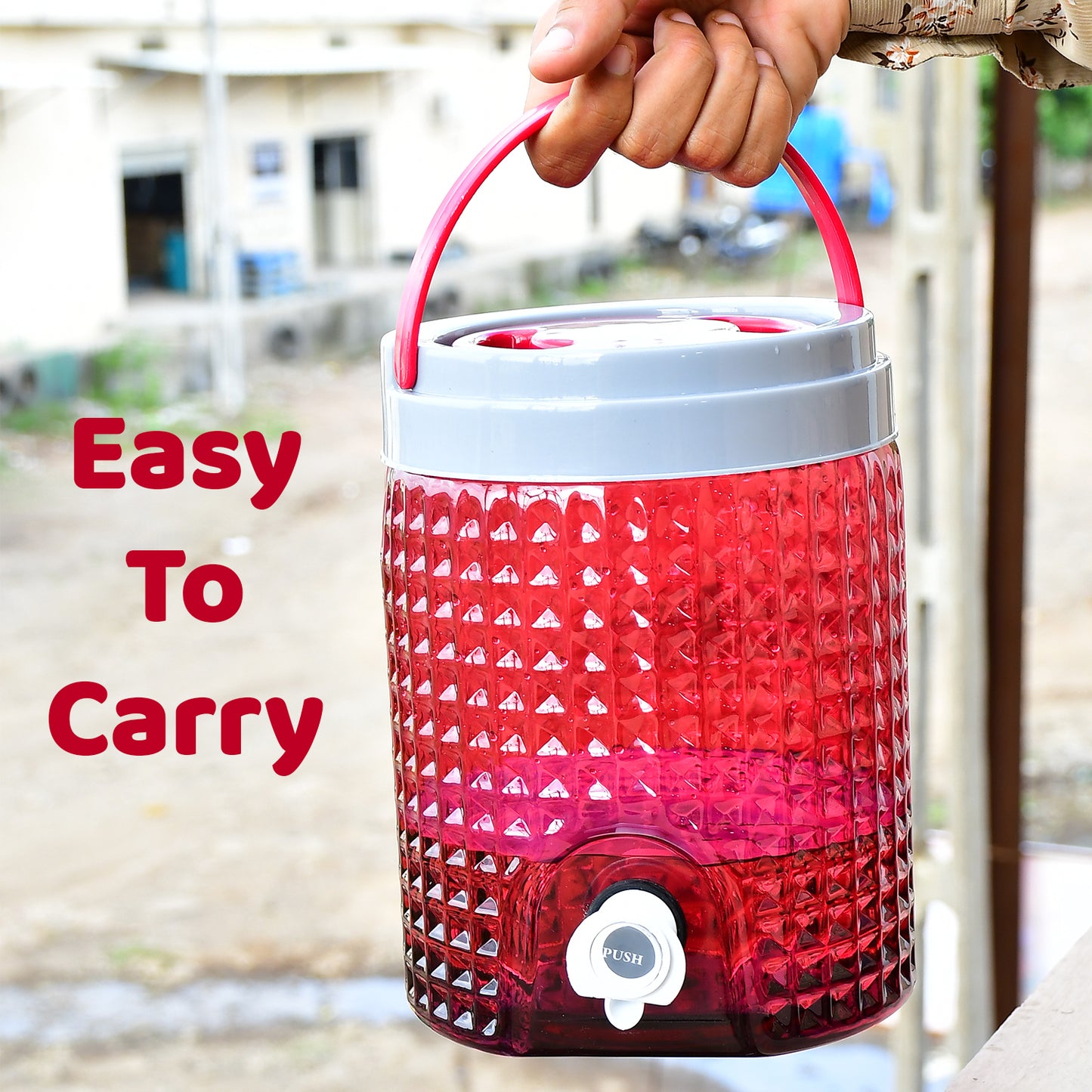 Diamond Cut Design Plastic Water Jug 4500ML Portable Water Dispenser Jug with Handle Push Nozzle Leakproof Wide Mouth Beverage Storage Container