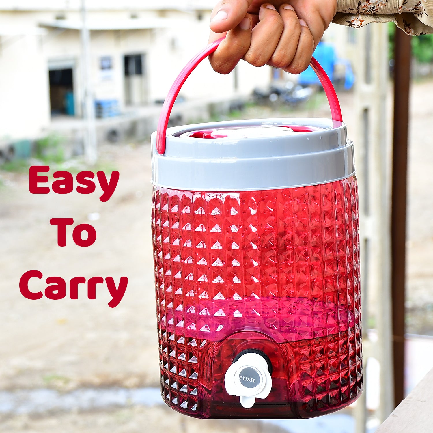 Diamond Cut Design Plastic Water Jug 4500ML Portable Water Dispenser Jug with Handle Push Nozzle Leakproof Wide Mouth Beverage Storage Container