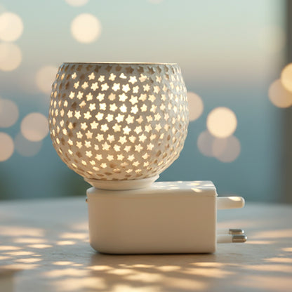 Premium Plug In Star Cut Glass Aroma Diffuser Night Lamp with Warm Ambient Glow Electric Fragrance Oil Burner for Bedroom Living Room Hallway and Home Decor 1 Piece