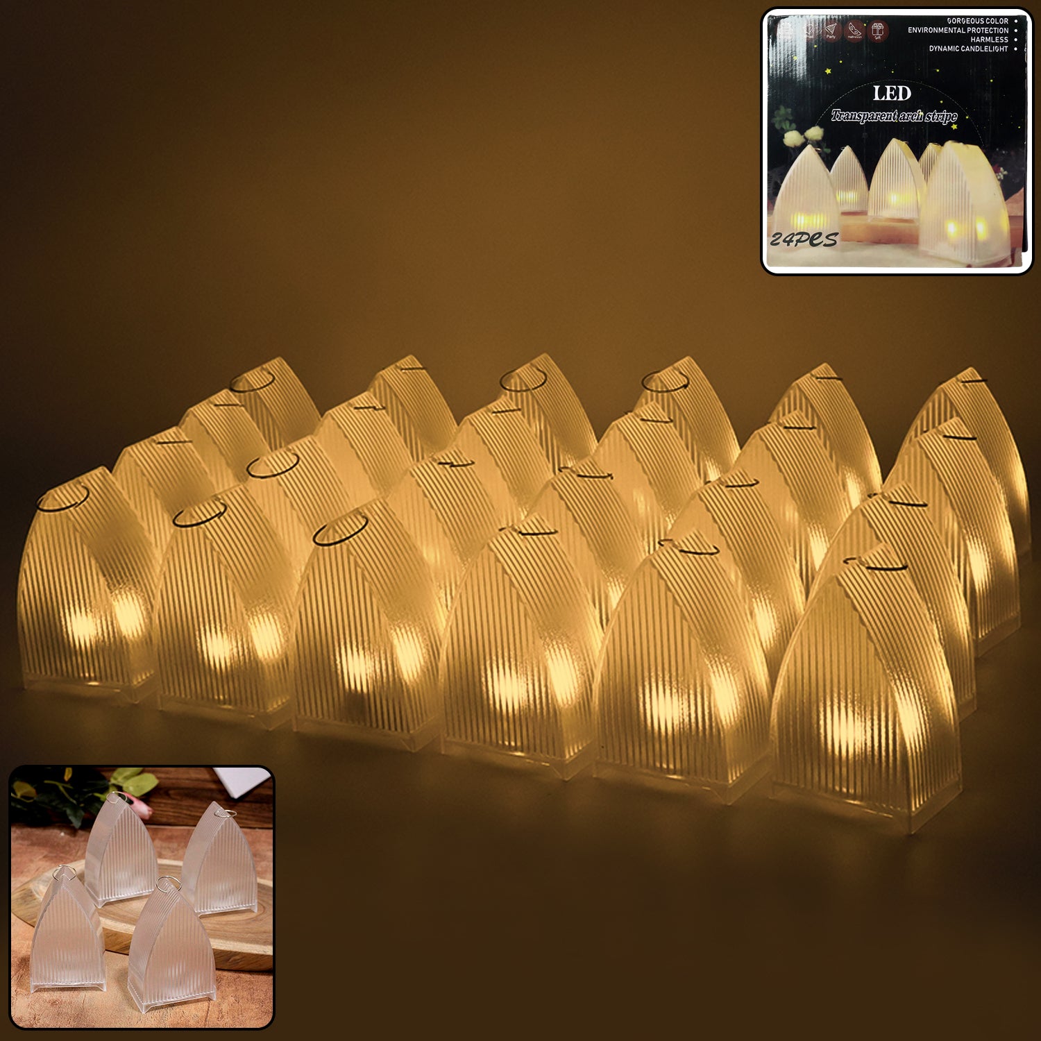 Set of 24 Transparent Decorative LED Candle Lights Battery Operated Flameless Warm Tealights for Home Décor Diwali Christmas Weddings Parties and Gifting (24 Pc Set)