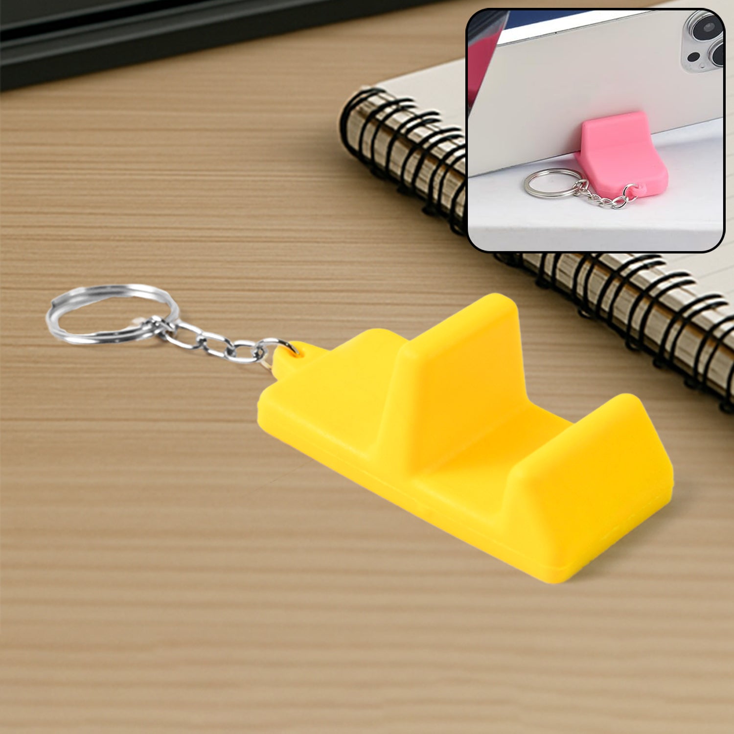2 in 1 Plastic Mobile Stand Keychain Portable Phone Holder with Key Ring Pocket Size Random Color (1 Pc)