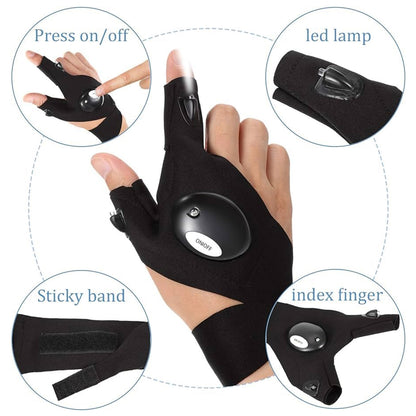 LED Flashlight Gloves for Men and Women – Fingerless Hands-Free Work Gloves with LED Lights for Fishing, Repair, Camping and Outdoor Activities (1 Pair)