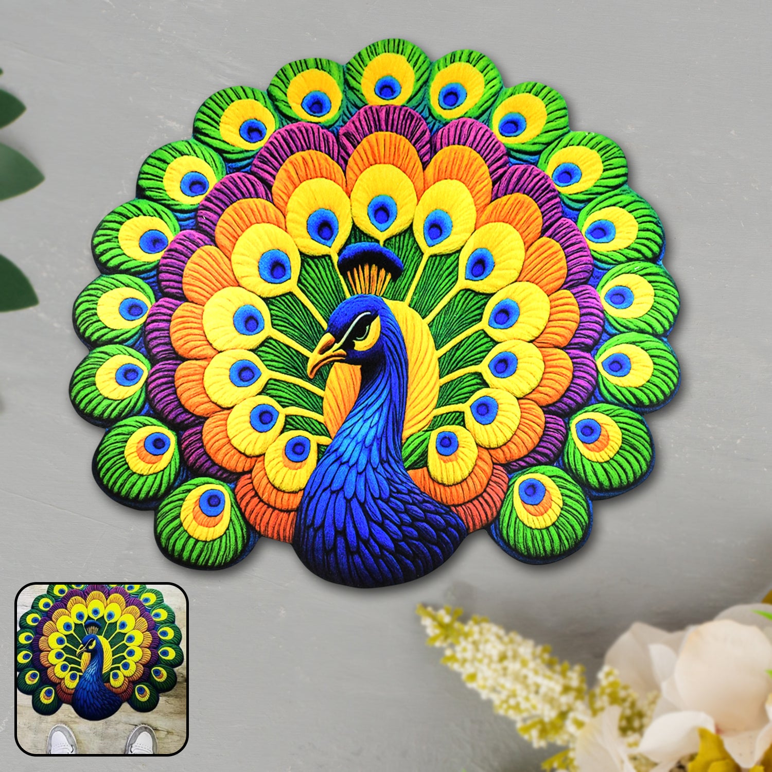 Peacock Design Anti-slip Floor Mat - (1 Pc) Soft Velvet Touch, Quick-Dry, Easy-Clean Home Decor Rug