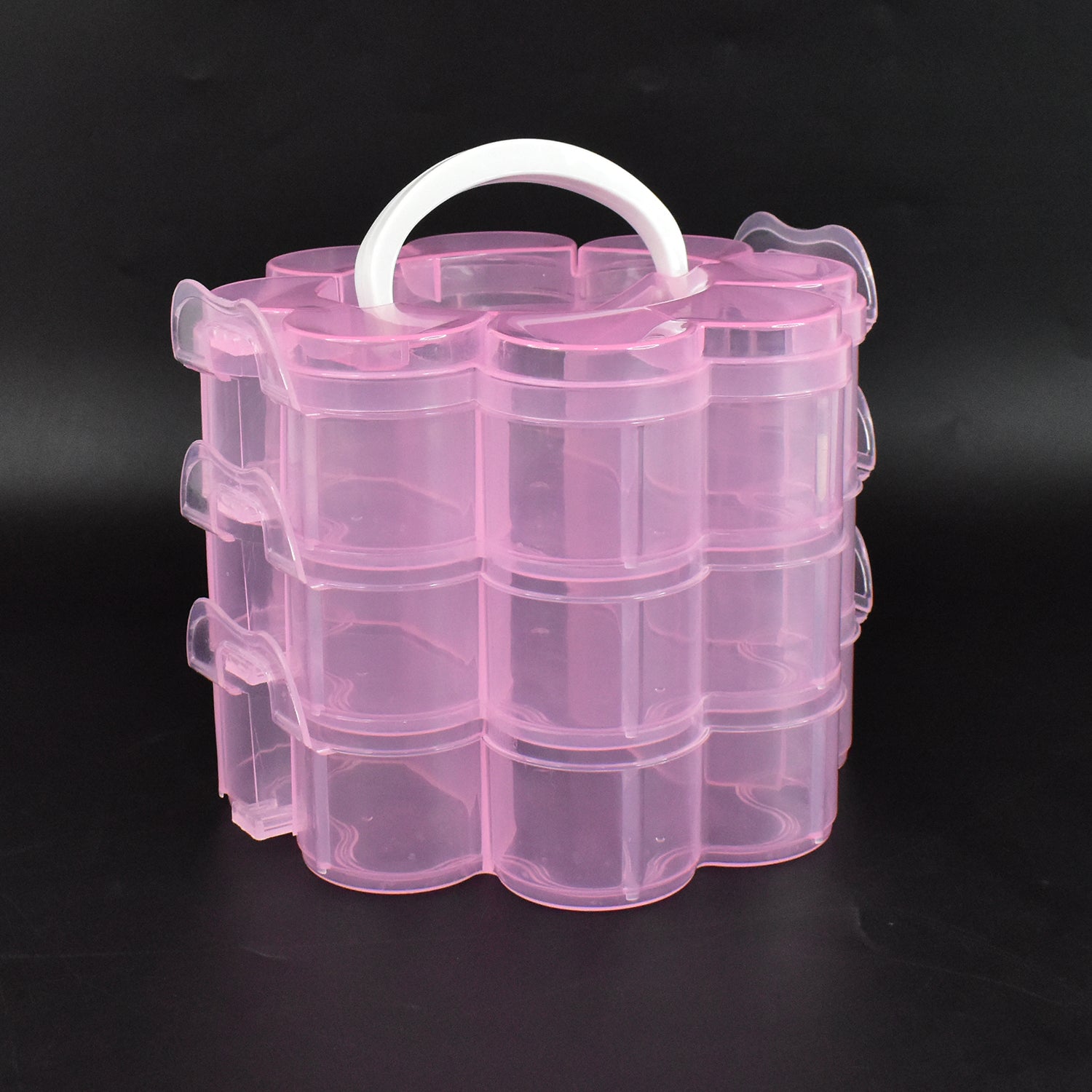 3 Layer Transparent Flower Shaped Storage Box with 9 Grids Stackable Plastic Organizer for Jewelry Beads Craft Supplies Accessories and Sewing Items (1 Pc)