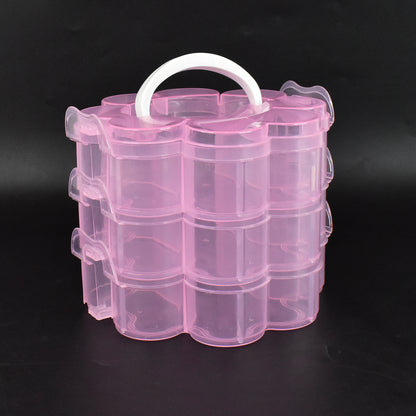 3 Layer Transparent Flower Shaped Storage Box with 9 Grids Stackable Plastic Organizer for Jewelry Beads Craft Supplies Accessories and Sewing Items (1 Pc)